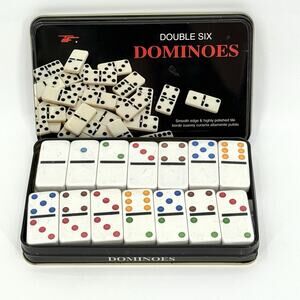 T.F. Dominoes Double Six - Set of 28 Tin Box Multicolored New Old Stock